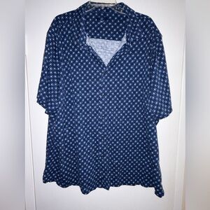 George Men’s Blue Pattern Short Sleeve Button-Up Shirt Casual